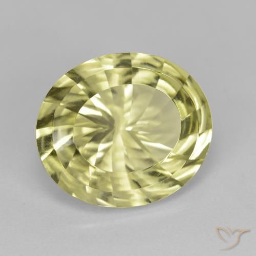 6.71ct Oval Concave Cut Yellow Quartz from Brazil, Dimension 14 x 12.1mm, VVS Clarity, Natural irradiated gemstone, 1pc Quartz in Greenish Yellow Color, Mohs Hardness of 7 suitable for daily wear jewelry, Photo A