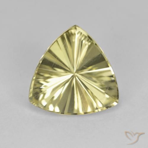 2.14ct Trillion Concave Cut Yellow Quartz from Brazil, Dimension 10.1 x 10mm, VVS Clarity, Natural irradiated gemstone, 1pc Quartz in Medium-light Yellow Color, Mohs Hardness of 7 suitable for daily wear jewelry, Photo A