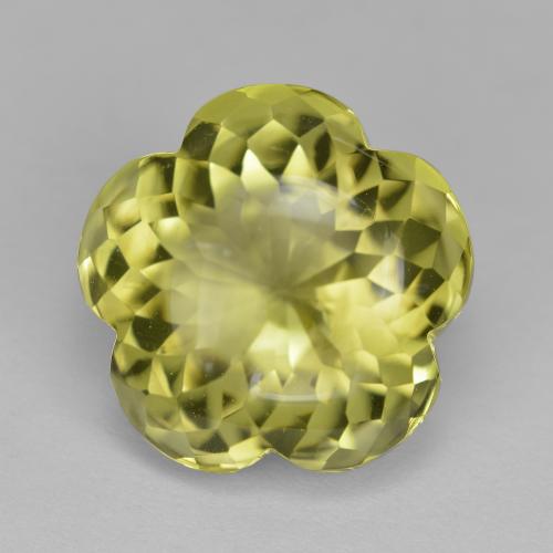 15.3 x 15mm Flower-cut Yellow Quartz from Brazil, Weight of 11.56ct, Natural irradiated gemstone in Transparent Clarity, 1pc Quartz - the Color is Greenish Yellow, Mohs Hardness of 7 suitable for daily wear jewelry, Photo A