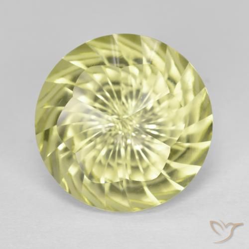 15.1mm Round Concave Cut Yellow Quartz from Brazil, Weight of 9.77ct, Natural irradiated Gemstone in VVS-VS Clarity, 1pc Quartz - Color: Light Yellow, Mohs Hardness of 7 suitable for daily wear jewelry, Photo A
