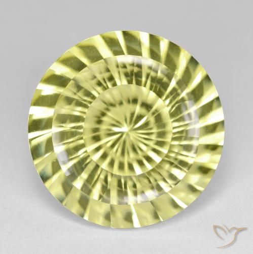 15.99ct Round Concave Cut Yellow Quartz from Brazil, Dimension 18mm, Natural irradiated Gemstone, VVS-VS Clarity, 1 piece Quartz in Greenish Yellow Color, Mohs Hardness of 7 suitable for daily wear jewelry, Photo A