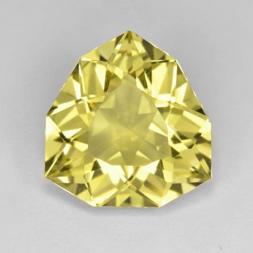 13.9 x 13.1mm Trillion Facet Yellow Quartz from Brazil, Weight of 7.23ct, Natural irradiated gemstone in VVS-VS Clarity, 1pc Quartz - the Color is Light Bumblebee Yellow, Mohs Hardness of 7 suitable for daily wear jewelry, Photo A
