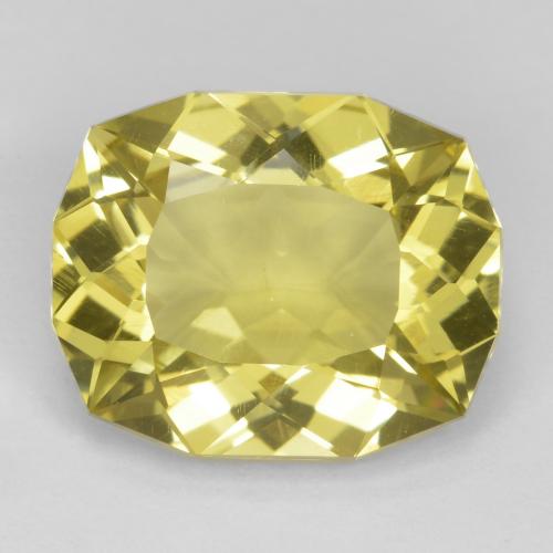 14.4 x 11.7mm Cushion-cut Yellow Quartz from Brazil, Weight of 7.53ct, Natural irradiated Gemstone in VS Clarity, 1pc Quartz - Color: Light Pineapple Yellow, Mohs Hardness of 7 suitable for daily wear jewelry, Photo A