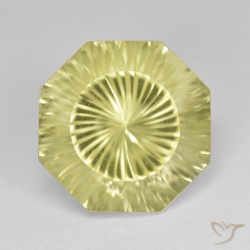 9.14 ct Yellow Quartz, 14 x 14 mm Octagon Concave Cut From Brazil, Photo A