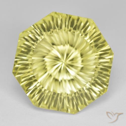 16.93ct Octagon / Emerald Cut Light Pineapple Yellow Quartz from Brazil, Dimension 18 x 17.8mm, Natural irradiated Gemstone, VVS Clarity, 1pc Octagon Concave Cut Quartz, Mohs Hardness of 7 suitable for daily wear jewelry, Photo A