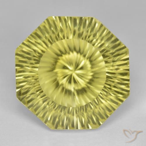 19.09ct Octagon Concave Cut Yellow Quartz from Brazil, Dimension 18.2 x 18mm, Natural irradiated Gemstone, VVS Clarity, 1 piece Quartz in Light Yellow Color, Mohs Hardness of 7 suitable for daily wear jewelry, Photo A