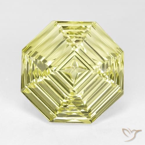 14.36ct Natural Greenish Yellow Quartz, Emerald Cut, VVS