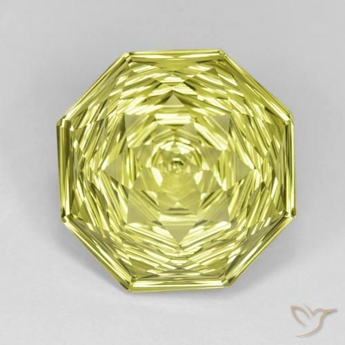 Cuarzo Amarillo Corte Octógono Cóncavo de 11.5 ct de Brasil, dimensión 15,9 x 15,6mm, piedra preciosa natural Irradiado, claridad vvs, Cuarzo de 1 pieza en color Amarillo limón, dureza Mohs de 7 Adecuado para joyas de uso diario, Photo A