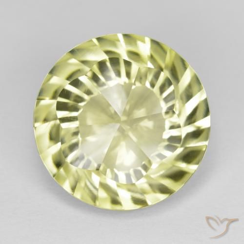 15.1mm Round Concave Cut Yellow Quartz from Brazil, Weight of 9.88ct, Natural irradiated Gemstone in VVS Clarity, 1pc Quartz - Color: Greenish Yellow, Mohs Hardness of 7 suitable for daily wear jewelry, Photo A