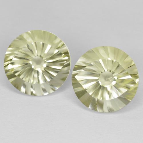 2 piezas de Cuarzo Amarillo Circular a juego en tamaño 12,1mm, peso 11,71 ct en total / promedio. 5,86 ct cada uno, Amarillo claro en claridad vvs, piedra preciosa natural , dureza de Mohs 7 Adecuado para joyas de uso diario, Photo A