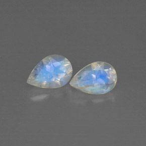 0.84 ct White Rainbow Moonstone Gemstone, Rainbow Moonstone Gem in Pear Facet Shape for Sale.