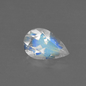 0.66 ct White Rainbow Moonstone Gemstone, Rainbow Moonstone Gem in Pear Facet Shape for Sale.