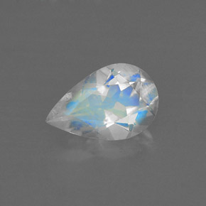 0.66 ct White Rainbow Moonstone Stone, Natural Rainbow Moonstone in Pear Facet Shape for Sale