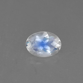0.75 ct White Rainbow Moonstone Gemstone, Rainbow Moonstone Gem in Oval Facet Shape for Sale.