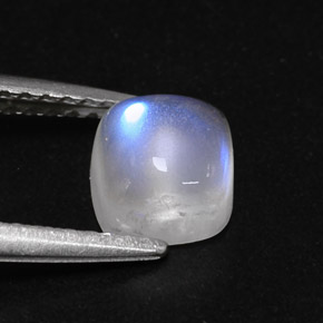 1.23 ct White Rainbow Moonstone Stone, Natural Rainbow Moonstone in Cushion Cabochon Shape for Sale