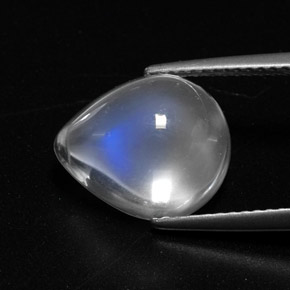 5.44 ct White Rainbow Moonstone Gemstone, Rainbow Moonstone Gem in Pear Cabochon Shape for Sale.