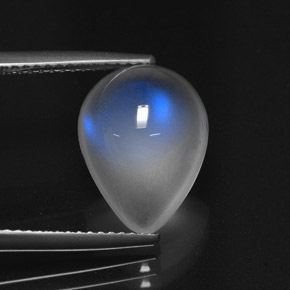 4.41 ct White Rainbow Moonstone Gemstone, Rainbow Moonstone Gem in Pear Cabochon Shape for Sale.