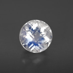 1.44 ct White Rainbow Moonstone Gemstone, Rainbow Moonstone Gem in Round Checkerboard Shape for Sale.