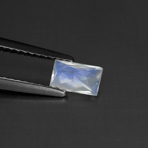 0.42 ct White Rainbow Moonstone Gemstone, Rainbow Moonstone Gem in Baguette Facet Shape for Sale.