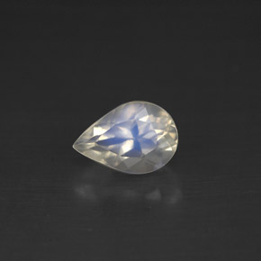 0.77 ct White Rainbow Moonstone Gemstone, Rainbow Moonstone Gem in Pear Facet Shape for Sale.