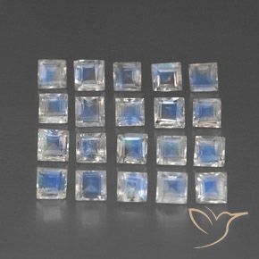 3.62 ctw White Rainbow Moonstone Stones, Natural Rainbow Moonstone in Square Facet Shape for Sale