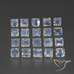 3.37 ctw White Rainbow Moonstone Stones, Natural Rainbow Moonstone in Square Facet Shape for Sale