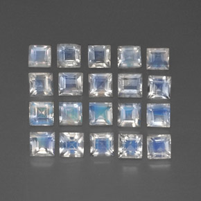3.35 ctw White Rainbow Moonstone Stones, Natural Rainbow Moonstone in Square Facet Shape for Sale