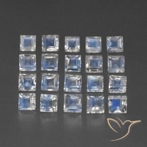3.27 ctw White Rainbow Moonstone Stones, Natural Rainbow Moonstone in Square Facet Shape for Sale