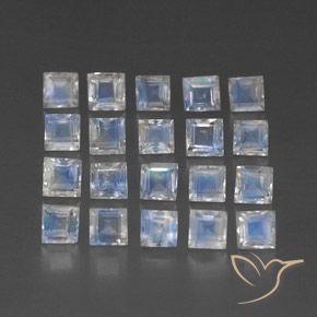 2.87 ctw White Rainbow Moonstone Stones, Natural Rainbow Moonstone in Square Facet Shape for Sale
