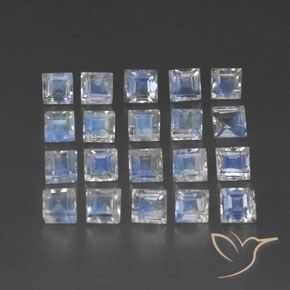 2.22 ctw White Rainbow Moonstone Stones, Natural Rainbow Moonstone in Square Facet Shape for Sale