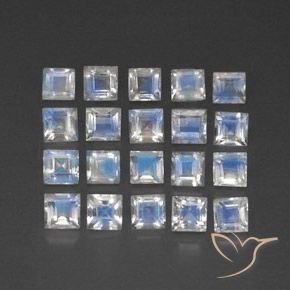3.33 ctw White Rainbow Moonstone Stones, Natural Rainbow Moonstone in Square Facet Shape for Sale