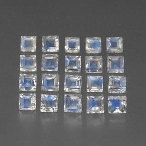 3.19 ctw White Rainbow Moonstone Stones, Natural Rainbow Moonstone in Square Facet Shape for Sale