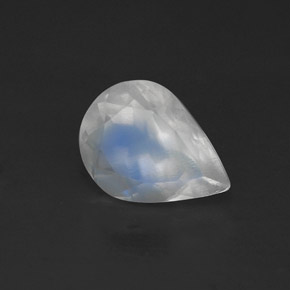 0.99 ct White Rainbow Moonstone Gemstone, Rainbow Moonstone Gem in Pear Facet Shape for Sale.
