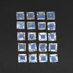 2.44 ctw White Rainbow Moonstone Gemstones, Rainbow Moonstone Gems in Square Facet Shape for Sale.