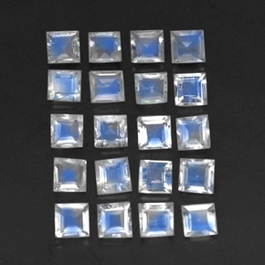 2.44 ctw White Rainbow Moonstone Stones, Natural Rainbow Moonstone in Square Facet Shape for Sale