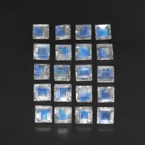 3.88 ctw Blue Rainbow Moonstone Gemstones, Rainbow Moonstone Gems in Square Facet Shape for Sale.