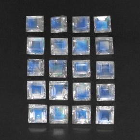 3.88 ctw Blue Rainbow Moonstone Stones, Natural Rainbow Moonstone in Square Facet Shape for Sale
