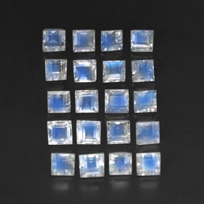 3.74 ctw White Rainbow Moonstone Gemstones, Rainbow Moonstone Gems in Square Facet Shape for Sale.