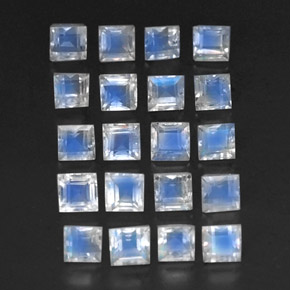 3.74 ctw White Rainbow Moonstone Stones, Natural Rainbow Moonstone in Square Facet Shape for Sale