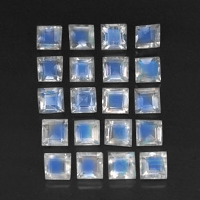 3.39 ctw White Rainbow Moonstone Stones, Natural Rainbow Moonstone in Square Facet Shape for Sale