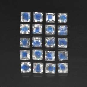 3.55 ctw White Rainbow Moonstone Gemstones, Rainbow Moonstone Gems in Square Facet Shape for Sale.