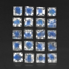 3.55 ctw White Rainbow Moonstone Stones, Natural Rainbow Moonstone in Square Facet Shape for Sale