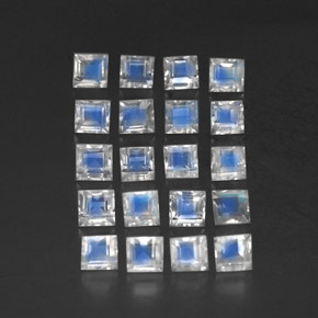 3.58 ctw White Rainbow Moonstone Gemstones, Rainbow Moonstone Gems in Square Facet Shape for Sale.