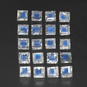 3.58 ctw White Rainbow Moonstone Stones, Natural Rainbow Moonstone in Square Facet Shape for Sale