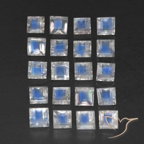 3.64 ctw White Rainbow Moonstone Stones, Natural Rainbow Moonstone in Square Facet Shape for Sale