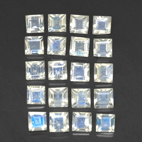 2.60 ctw White Rainbow Moonstone Stones, Natural Rainbow Moonstone in Square Facet Shape for Sale