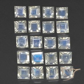 3.12 ctw White Rainbow Moonstone Stones, Natural Rainbow Moonstone in Square Facet Shape for Sale