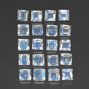 2.62 ct White Rainbow Moonstone Stone, Natural Rainbow Moonstone in Square Facet Shape for Sale