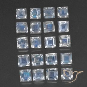 2.77 ctw White Rainbow Moonstone Stones, Natural Rainbow Moonstone in Square Facet Shape for Sale
