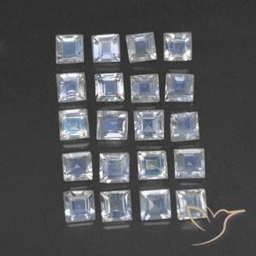 3.04 ctw White Rainbow Moonstone Gemstones, Rainbow Moonstone Gems in Square Facet Shape for Sale.